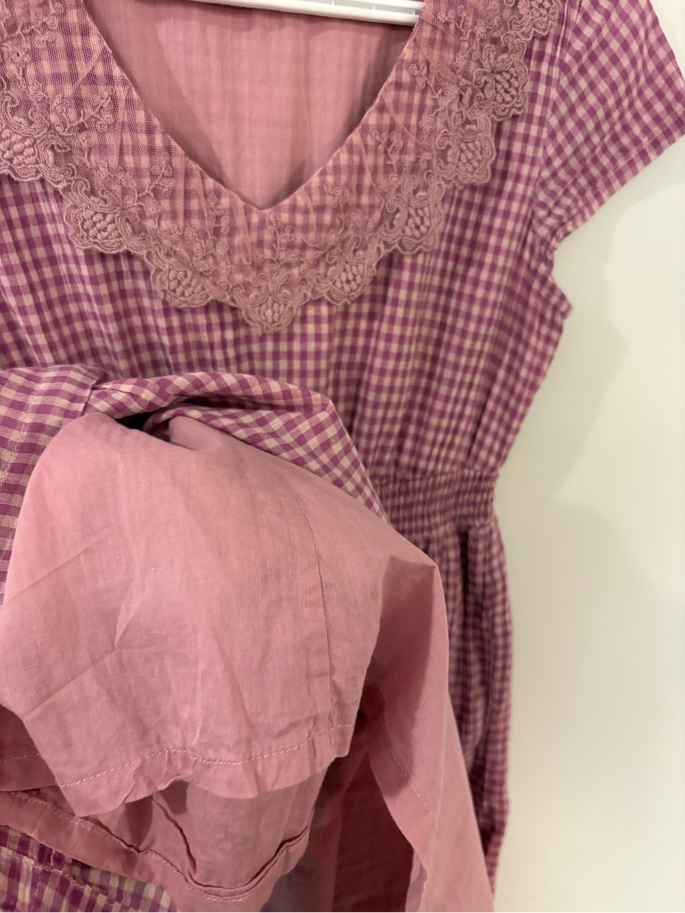 Vintage April Cornell midi dress gingham cotton sweetheart neckline lace detail - Picture 10 of 15
